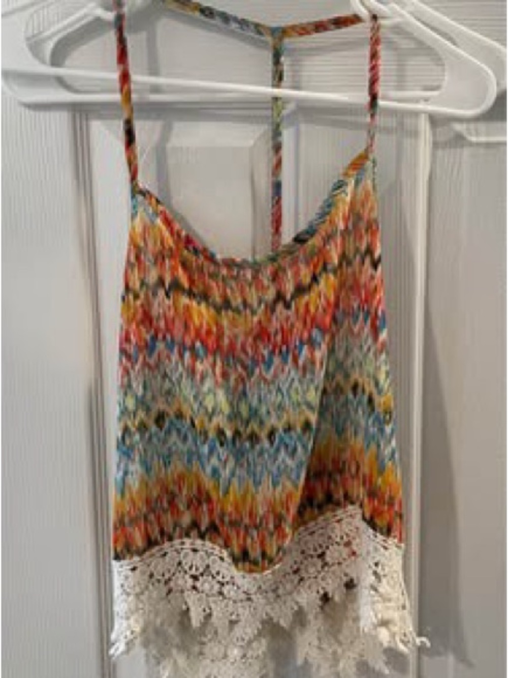 Multicolor Crochet-Hem Spaghetti Strap Women's Top